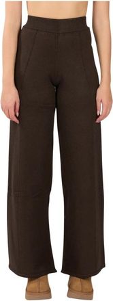 Hinnominate Gebreide broek met elastische taille - Dames - Wijde Broeken - Bruin - L - Polyester - Broeken