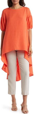 Patrizia Luca Ruched Sleeve High-Low Tunic Top in Orange at Nordstrom Rack, Size X-Small