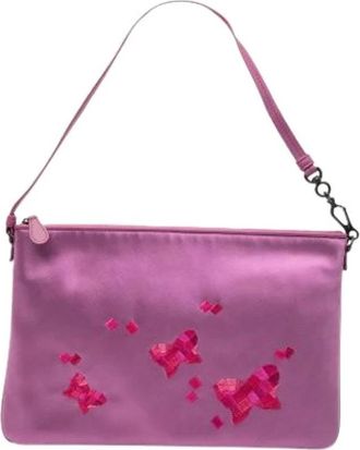 Bottega Veneta Pre-owned Shoulder Bags, female, Purple, Size: ONE SIZE Pre-owned Embroidered Satin Shoulder Bag