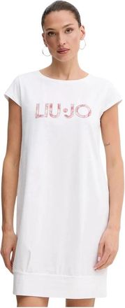 Liu Jo Logo-embellished Mini Jurk - Dames - Korte kleedjes - Wit - S - Katoen - Kleedjes