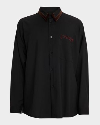 Marni Mens Velvet-Trim Collar Mending Logo Pocket Button-Down Shirt
