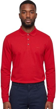 HUGO BOSS Red Solid Shirt Collar Polo