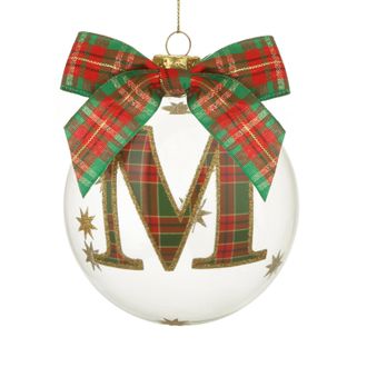 KASANOVA Pallina Natale con lettera M 10 cm tartan