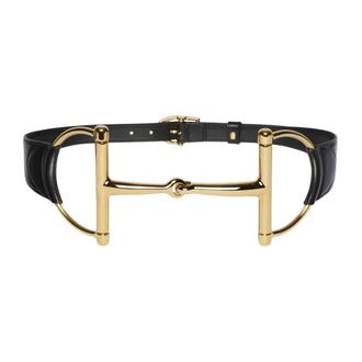 Gucci Brede Riem met Oversized Paardenbit - Dames - Accessoires - Zwart - Maat: 80 CM Leer