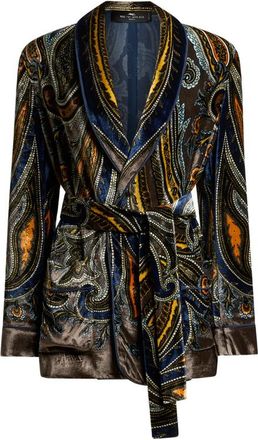 Etro Velvet Jacket With Belt And Paisley Motif
