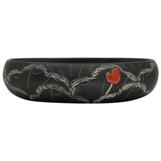 Berkfield Home Durable Countertop Basin Black Oval 59x40x15 cm Ceramic | Size: 59 x 40 x 15 cm