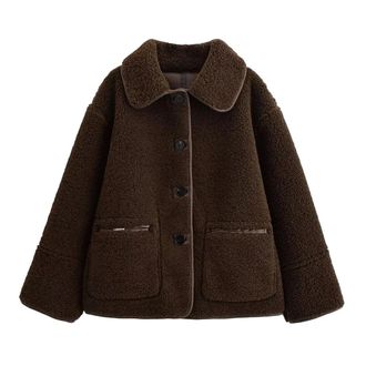 Generic Womens Reversible Lapel Warm Jacket Loose Fit Front Button Lambswool Collar Warm Coat