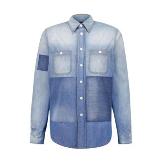 Givenchy Denim Shirts, male, Blue, M, Blue Patchwork Denim Shirt