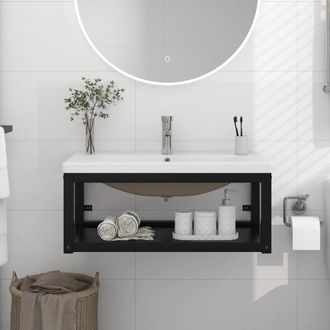 vidaXL Estructura De Ba&ntilde;o Con Lavabo Incorporado Hierro Negro Vidaxl