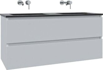 Saniclass Chaci Badkamermeubelset - 120x46x55cm - keramische wastafel zwart - 2 wasbakken - zonder kraangaten - 2 lades - mat wit