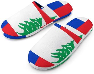 Generic Israeli And Lebanese Flag Mens Cozy Memory Foam Slippers Warm Cotton House Shoes Comfy Slipper for Indoor Outdoor