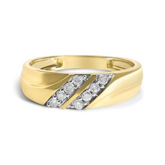 House of Brilliance Mens 14K Yellow Gold Plated Sterling Silver 1/4 Cttw Diamond Two Row Channel Band Ring