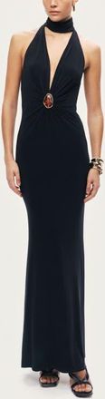 Nocturne Halter-Neck Draped Maxi Dress in Black at Nordstrom, Size X-Large Eu