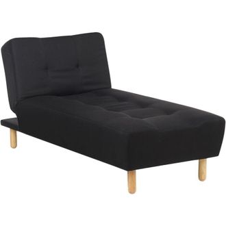 Beliani Chaise Longue Tapizado En Tela Negro Con Patas De Madera Clara Estilo Escandinavo Alsten