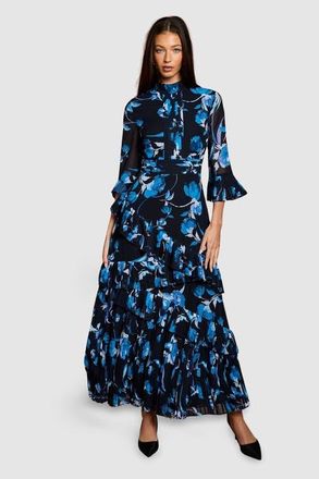 Coast Pleated Frill Chiffon Maxi Dress in Navy at Nordstrom, Size 10