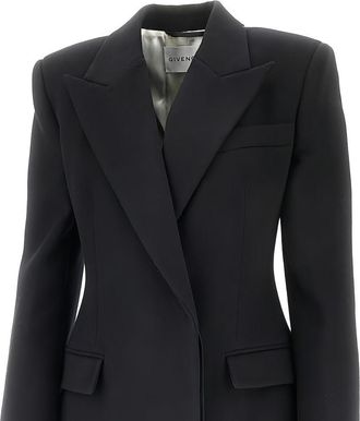 Givenchy Womens Double-Breasted Coat Black Wool
