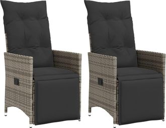 vidaXL Sillones Reclinable Jard&iacute;n Y Cojines 2 Uds Rat&aacute;n Sint&eacute;tico Gris Vidaxl