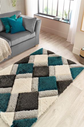 Origin Store 3D GEO Shaggy Teal in Mid Blue | Size: 120 cm x 170 cm