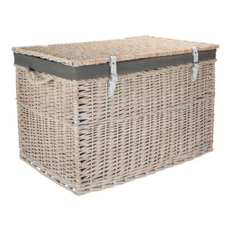 Red Hamper Wicker Large White Wash Finish Storage Basket in Grey