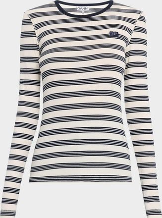 Ganni Stripe Soft Cotton Long Sleeve T-Shirt