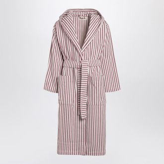 Tekla Bathrobe white/dark pink striped