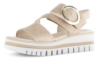 Gabor Keilsandalette GABOR, Damen, Gr. 36, beige, Ziegenveloursleder, unifarben, Schuhe Keilsandalette, Sommerschuh, Riemensandale, Bequemschuh mit Best Fit