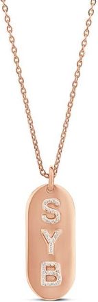 SHYMI Pav&eacute; Cubic Zirconia Name Tag Pendant Necklace in Rose at Nordstrom