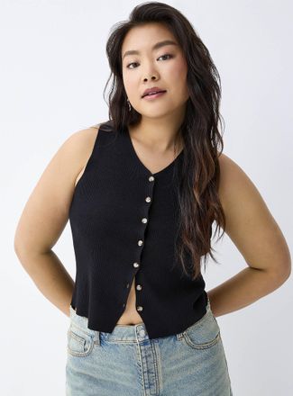 Twik Womens Buttoned rib-knit vest