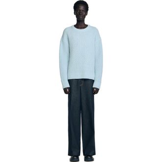 Sandro Honeycomb stitch wool sweater in Sky Blue at Nordstrom, Size Medium