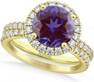 Allurez Lab Alexandrite & Diamond Round-Cut Halo Bridal Set 18K Yellow Gold (2.57ct)