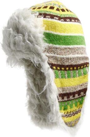 J.W.Anderson Stripe Faux Fur Lined Wool Trapper Hat in Marigold at Nordstrom