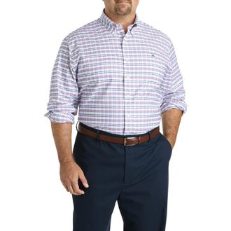 Brooks Brothers Big & Tall Non-Iron Triple Windowpane Sport Shirt in Red Blue White at Nordstrom, Size Xx-Large