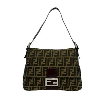 Fendi Pre-owned Shoulder Bags, female, Brown, Size: ONE SIZE Pre-owned Mamma Baguette Canvas Leather Shoulder Bag
