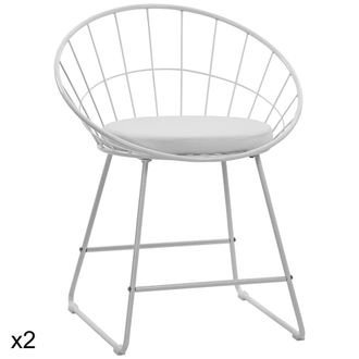 Happy Garden Pack de 2 sillas de metal blanco y coj&iacute;n blanco