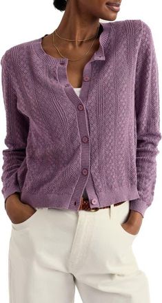 Seasalt Cornwall Willowing Organic Cotton Pointelle Cardigan in Verbena at Nordstrom, Size 16