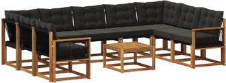 vidaXL Conjunto De Sof&aacute;s De Exterior 10 Uds. Natural Y Negro Vidaxl
