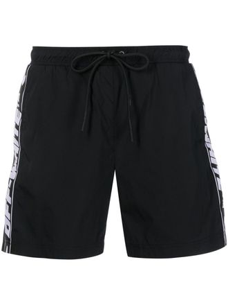 Off-white logo-tape swim shorts - men - Polyamide/Polyester/Spandex/Elastane - L - Black