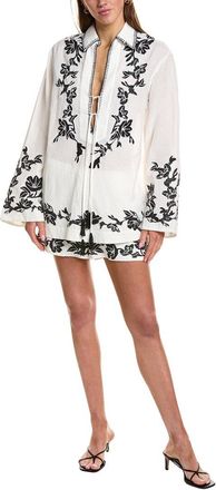 Hemant & Nandita Drop Shoulder Collared Linen-Blend Tunic