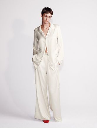 Calvin Klein Womens Satin Sleep Pants - White - L