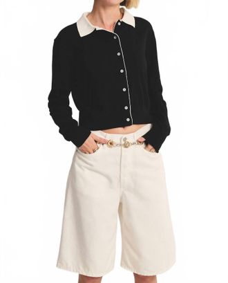 Velvet Riven Button Down Sweater In Black