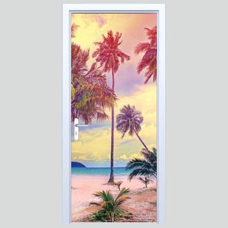 OEM Pegatina De Tela Para Puerta Con Isla Y Palmeras 246d