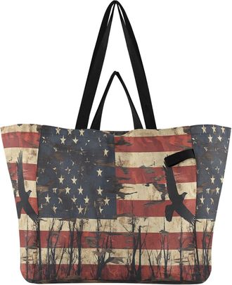 Generic Flag Branch Beige pattern Reusable Canvas Tote Bag, Heavy Duty Grocery Shopping Bag with Double Handles Large Capacity Hard Bottom Work Groceries Trav