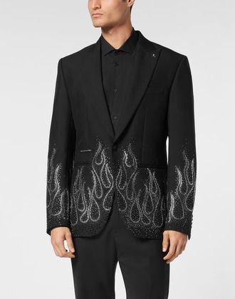 Philipp Plein Gabardine Blazer Ls Strass Flame Men in Black at Nordstrom, Size 58