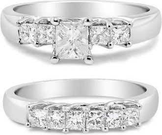 House of Brilliance 14K White Gold 1 1/2 Cttw Diamond Engagement Wedding Ring Set at Nordstrom