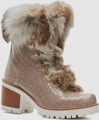 New Italia Shoes Womens Alisa Lace Up Leather Boots In Beige