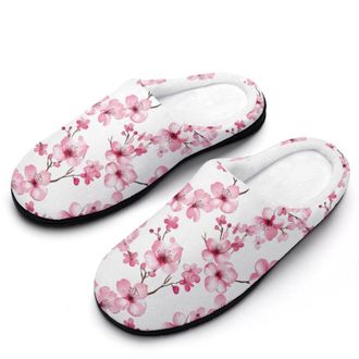Generic Cherryflowers Floral Womens Slippers Warm House Slippers Indoor House Shoes with Anti-Skid Rubber Sole