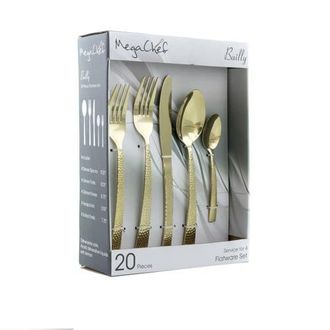 MegaChef Baily 20 Piece Flatware Utensil Set, Stainless Steel Silverware Metal Service for 4 in Light Gold at Nordstrom