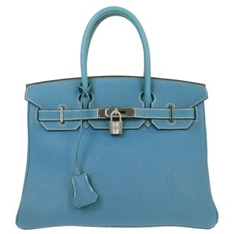 Herm&egrave;s Touch Birkin Bag Blue Togo With Blue Matte Alligator And Gold Hardware Blue Leather Handbag (Pre-Owned)