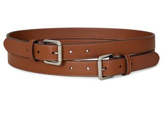 Lauren Ralph Lauren Leather Double-Buckle Stacked Wide Womens Belt Womens Belts Lauren Tan/Palladium : MD (34 Waist)