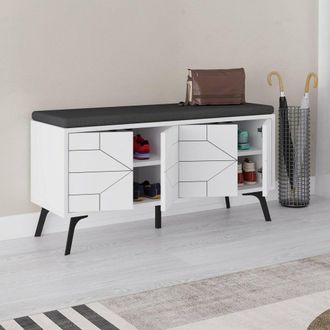 Dmora Zapatero Velma, Almacenaje Para 8 Pares, 2 Estantes, 4 Puertas, 107x35x55h Cm Blanco